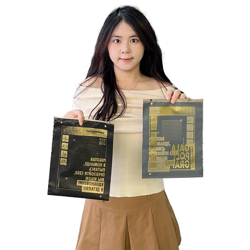 Black pattern hot stamping single side transparent frosted zipper bag