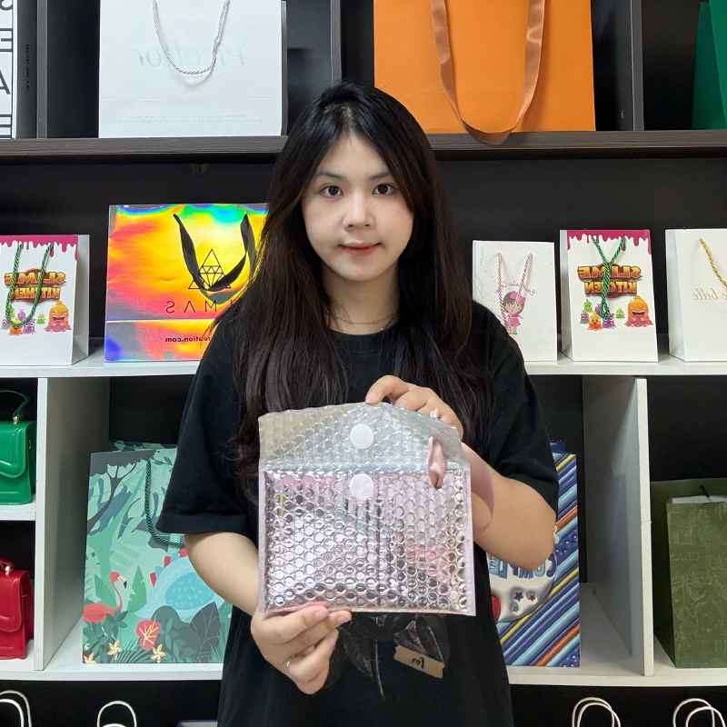 Silver aluminum film hand rope bubble courier bag 3.25