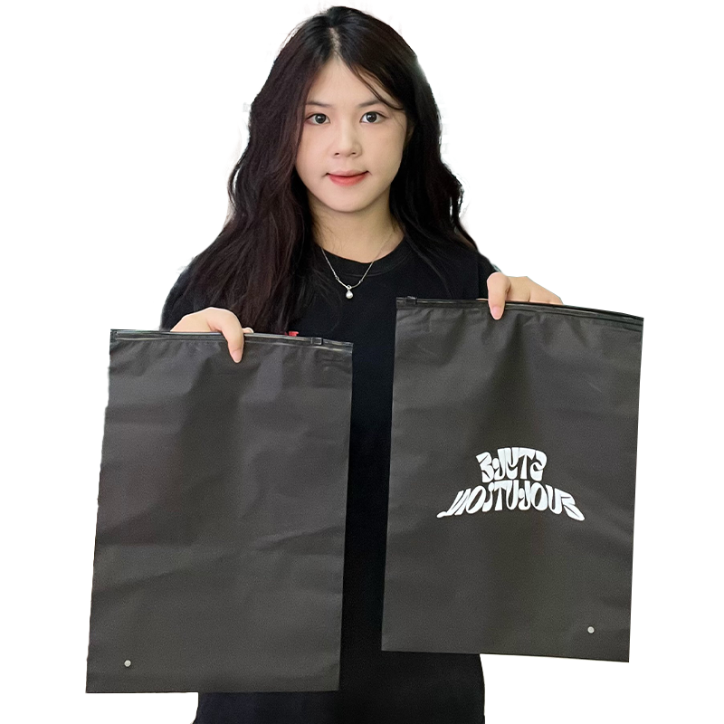 Black semi-transparent frosted zipper bag