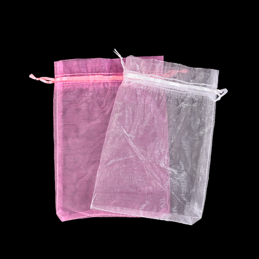 Pink and white organza drawstring bag 8.19