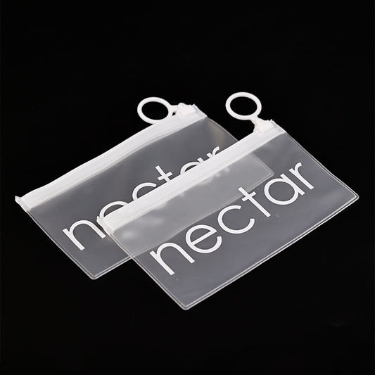Long transparent frosted white ring zipper bag