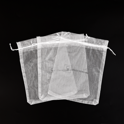 White transparent mesh drawstring bag 7.23