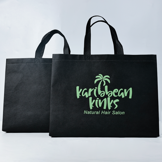 Black non-woven green printed tote bag 4.9