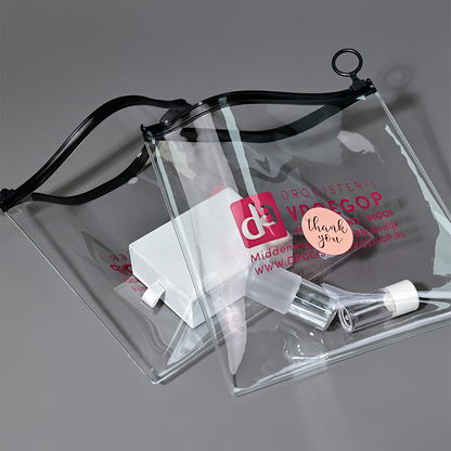 Transparent PVC pink zipper bag