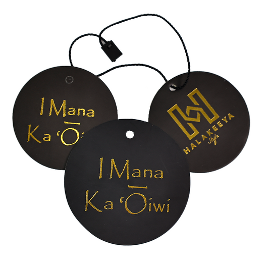 Black round pattern gold stamped hangtag 2.22