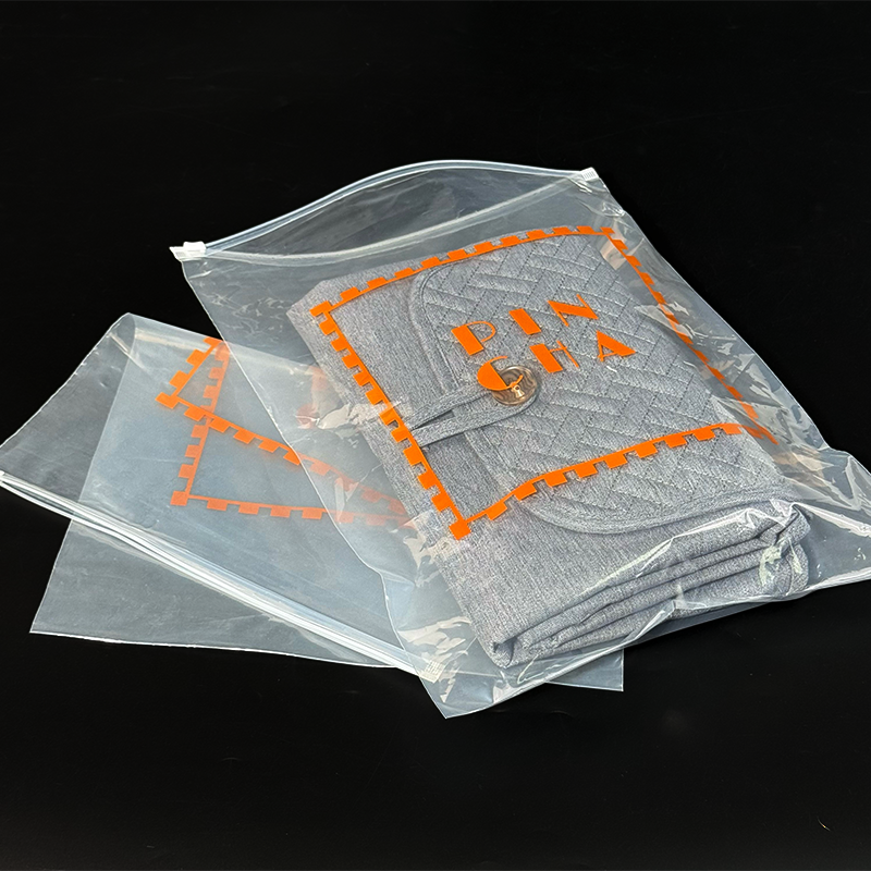 Orange printed transparent PE zipper bag
