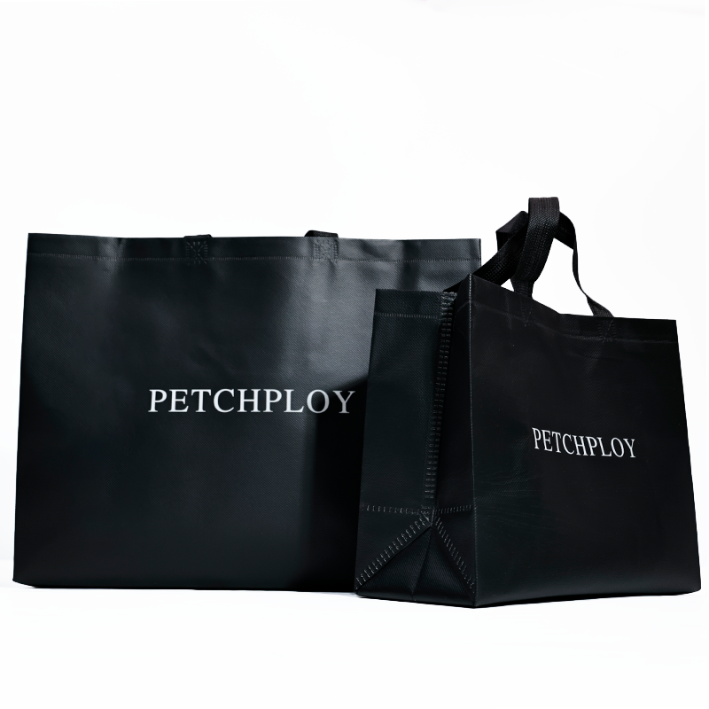 Black glossy multi-size non-woven tote bag 12.4