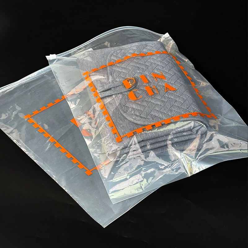 Orange printed transparent PE zipper bag