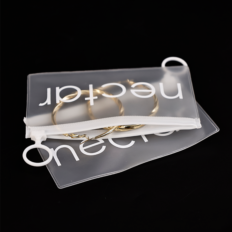 Long transparent frosted white ring zipper bag