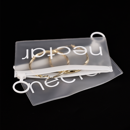 Long transparent frosted white ring zipper bag