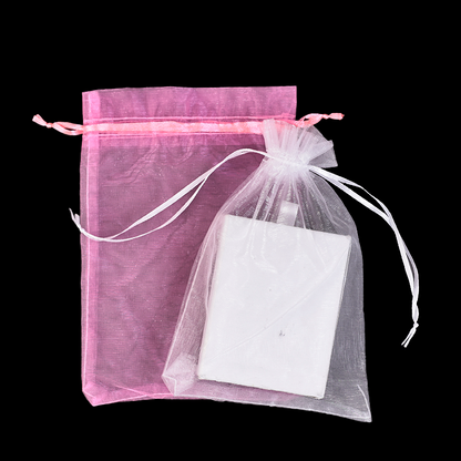 Pink and white organza drawstring bag 8.19