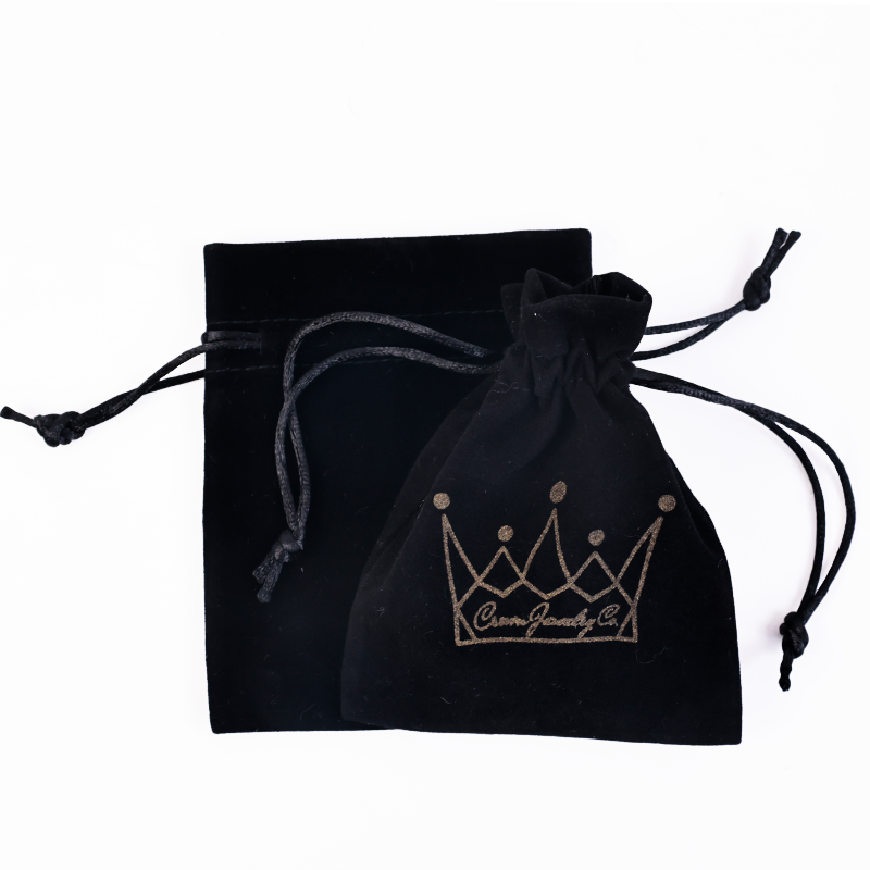 Black small size pattern gold foil velvet drawstring bag 8.19
