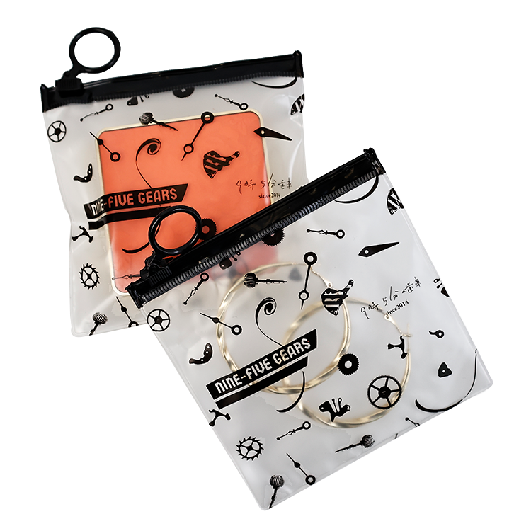 Black pull ring pattern single side full print frosted zipper bag