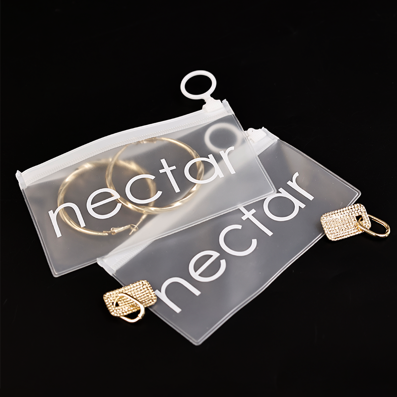 Long transparent frosted white ring zipper bag