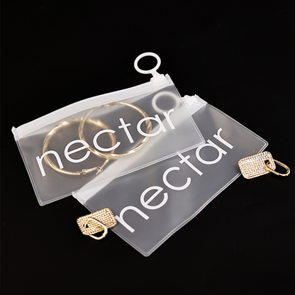 Long transparent frosted white ring zipper bag