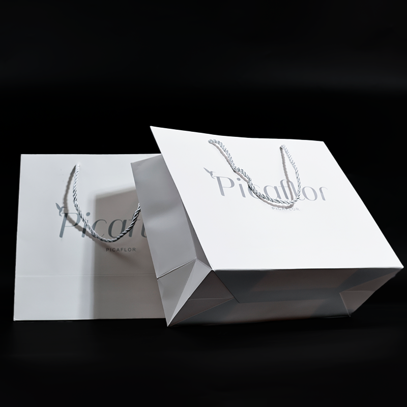 White pattern hot stamping silver card tote bag