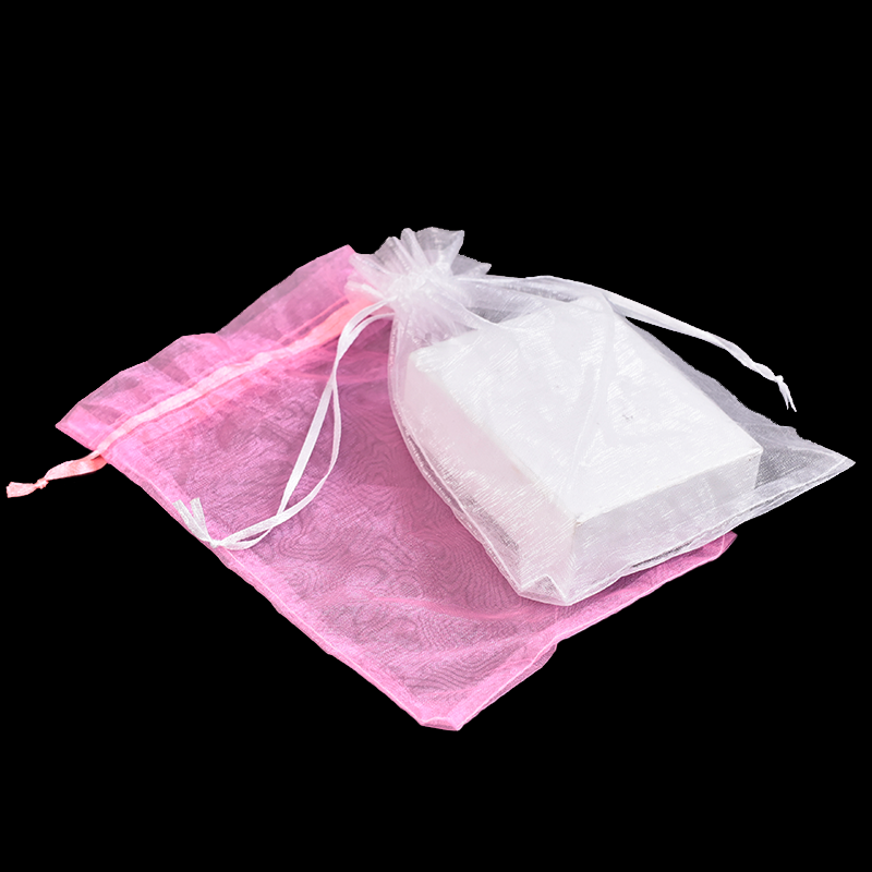 Pink and white organza drawstring bag 8.19