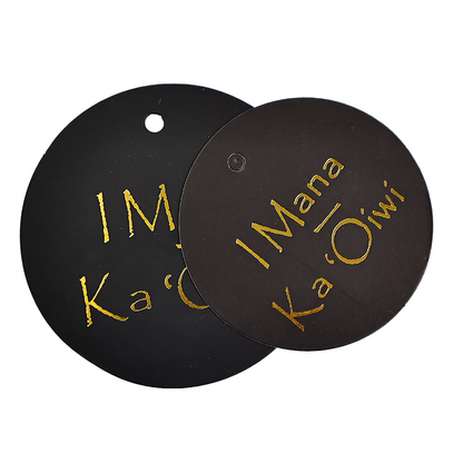 Black round pattern gold stamped hangtag 2.22
