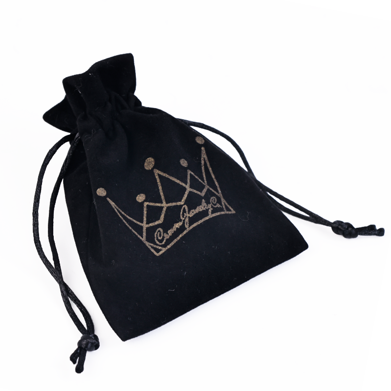 Black small size pattern gold foil velvet drawstring bag 8.19