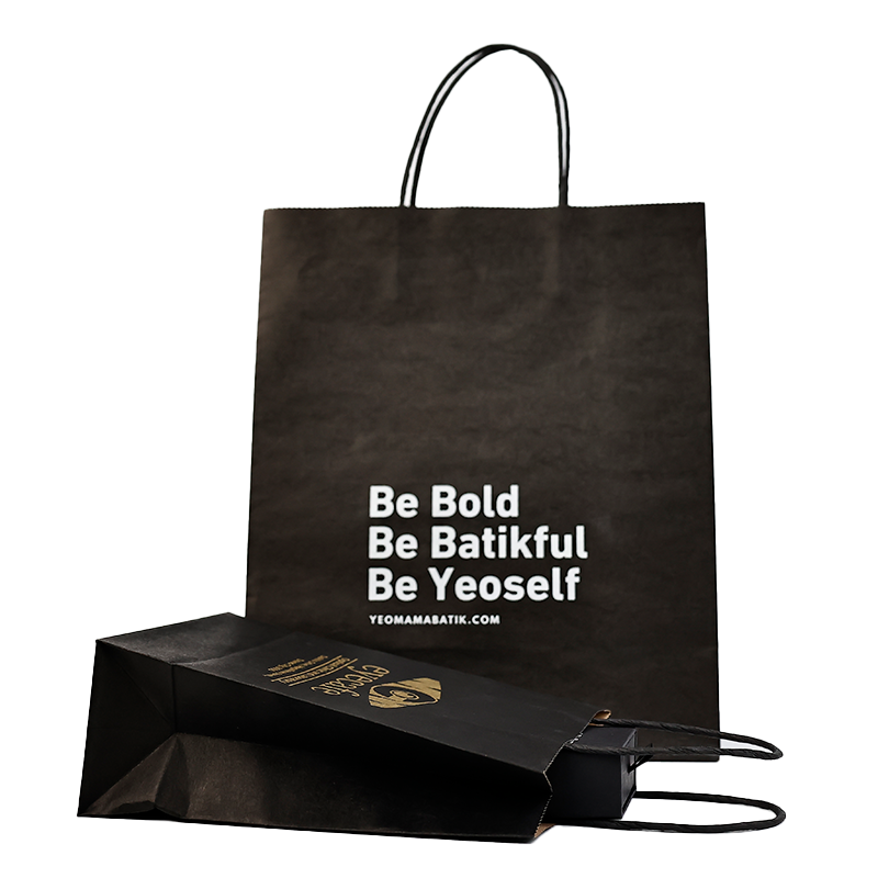 Black all over print brown kraft paper tote bag