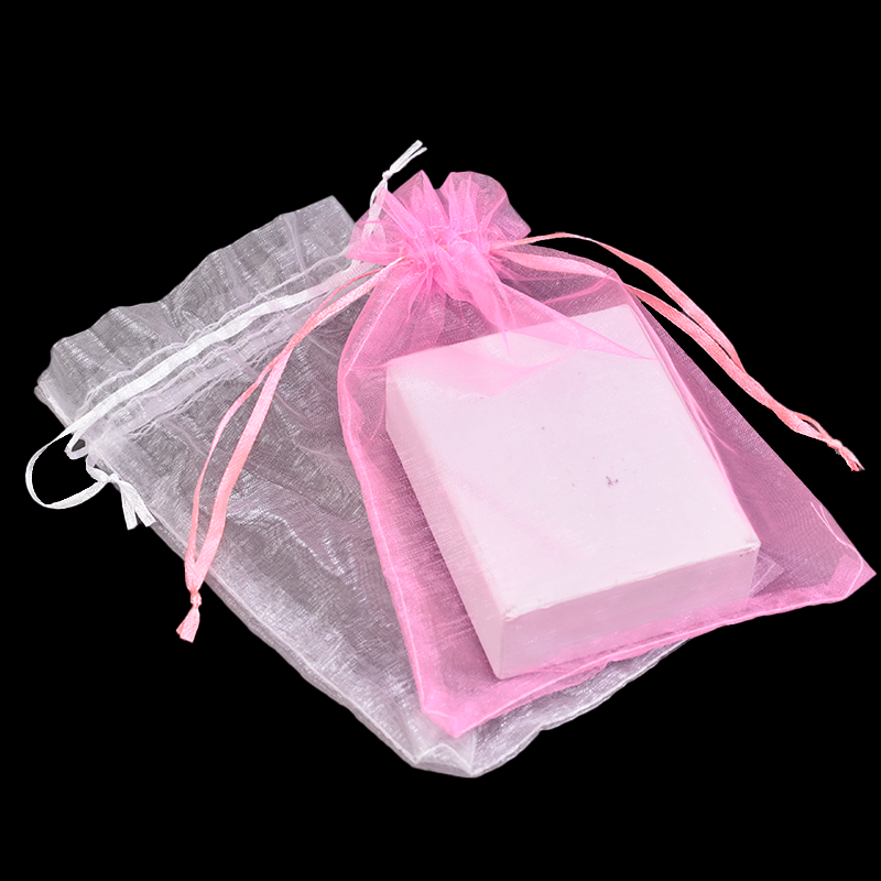 Pink and white organza drawstring bag 8.19