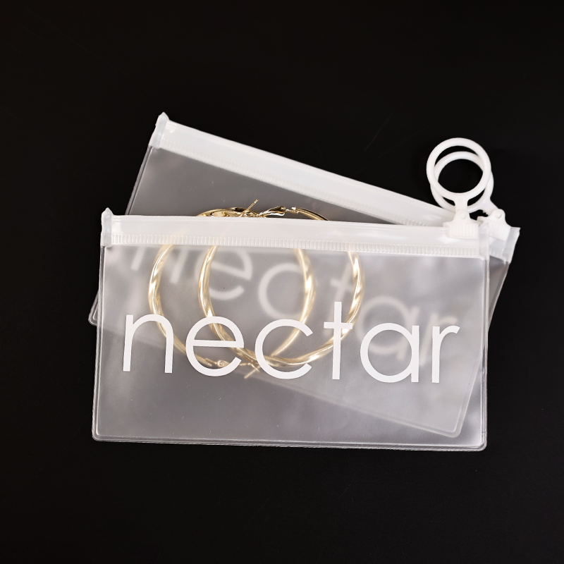 Long transparent frosted white ring zipper bag