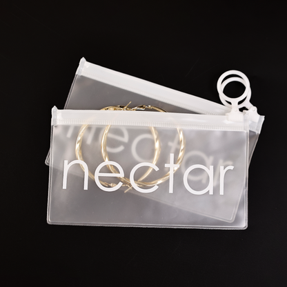 Long transparent frosted white ring zipper bag