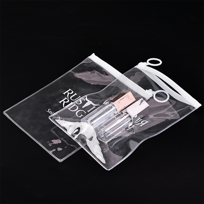 Long transparent PVC zipper bag with ring