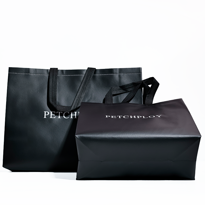 Black glossy multi-size non-woven tote bag 12.4
