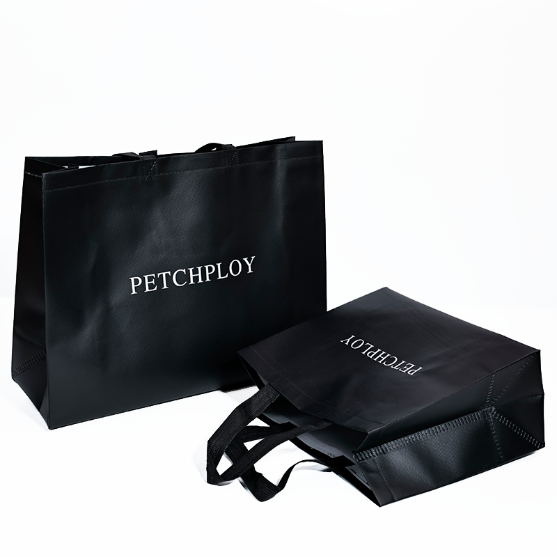 Black glossy multi-size non-woven tote bag 12.4