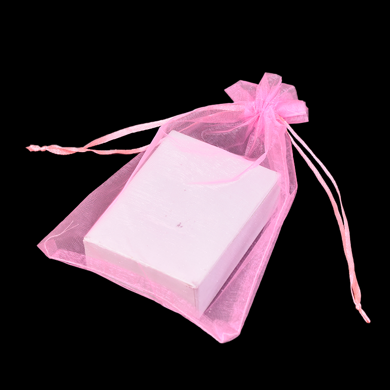 Pink and white organza drawstring bag 8.19