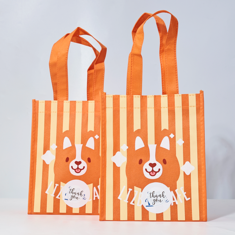 Orange full print non-woven tote bag