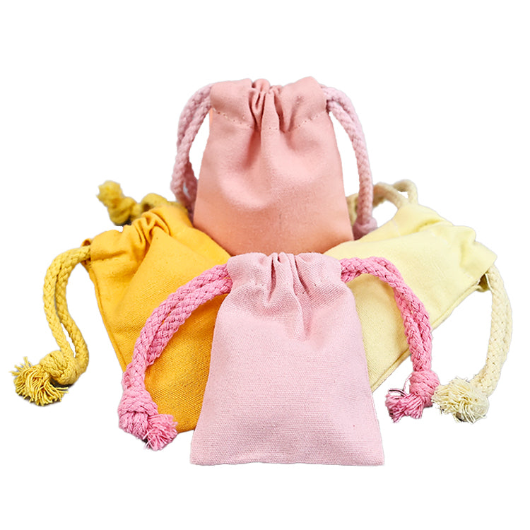 Yellow and pink drawstring cotton bag 10.23
