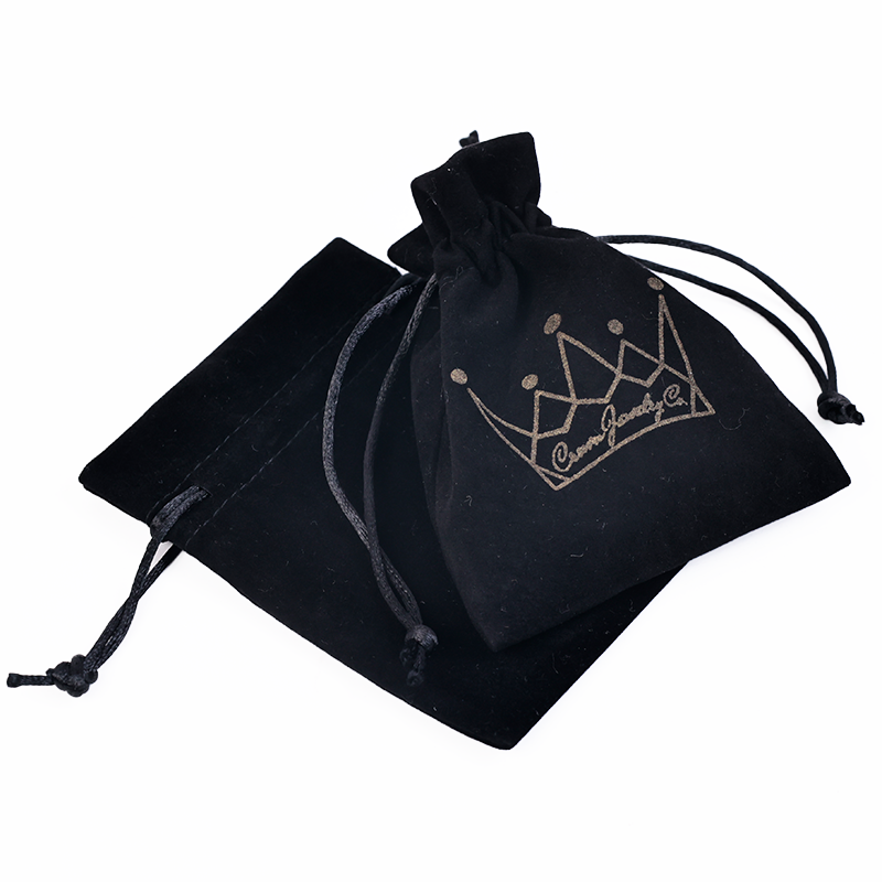 Black small size pattern gold foil velvet drawstring bag 8.19