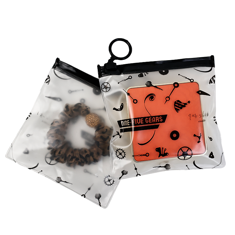 Black pull ring pattern single side full print frosted zipper bag