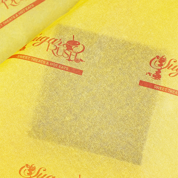 Yellow wrapping paper with red pattern printing