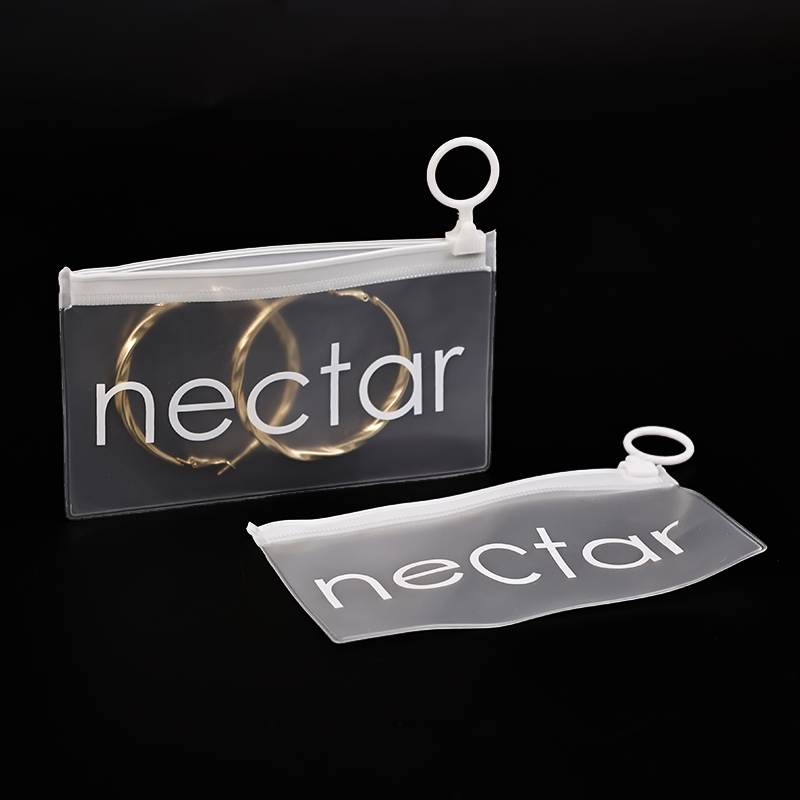Long transparent frosted white ring zipper bag