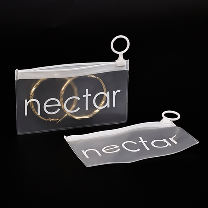 Long transparent frosted white ring zipper bag