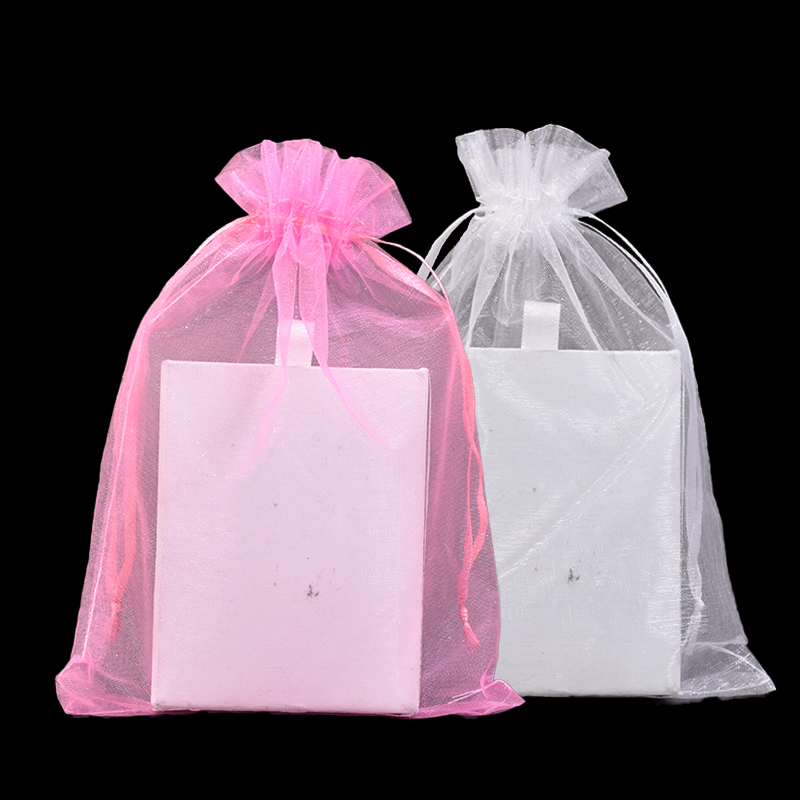 Pink and white organza drawstring bag 8.19