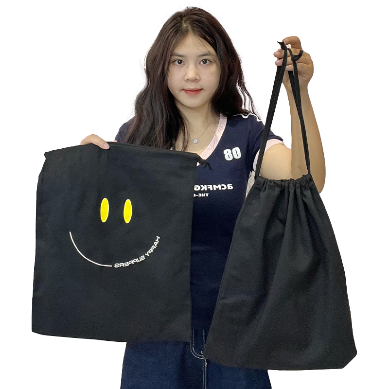 Black canvas drawstring bag 7.8