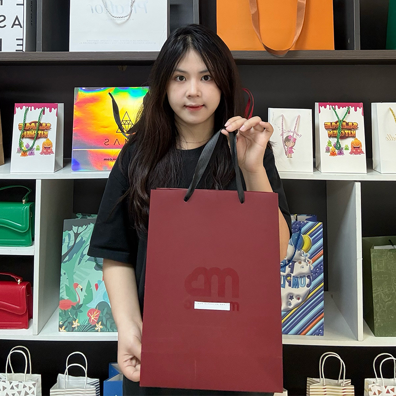 Pattern UV printed white card printed red tote bag