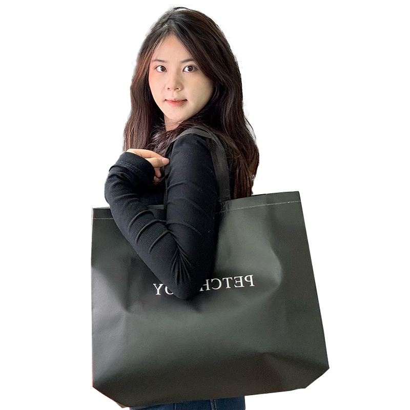 Black glossy multi-size non-woven tote bag 12.4