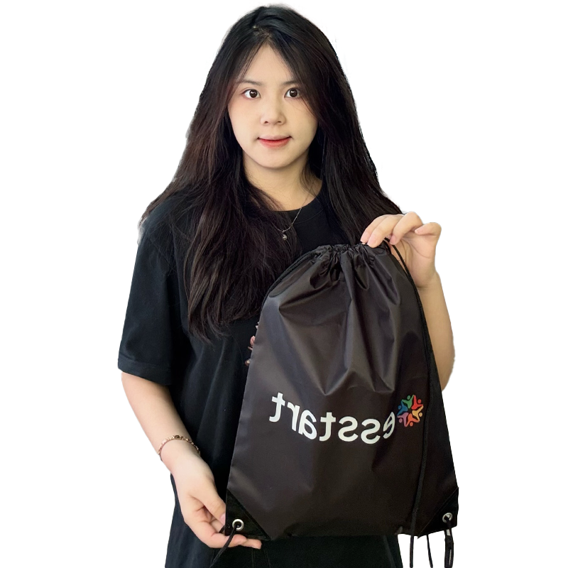 Black polyester drawstring backpack bag 1.13
