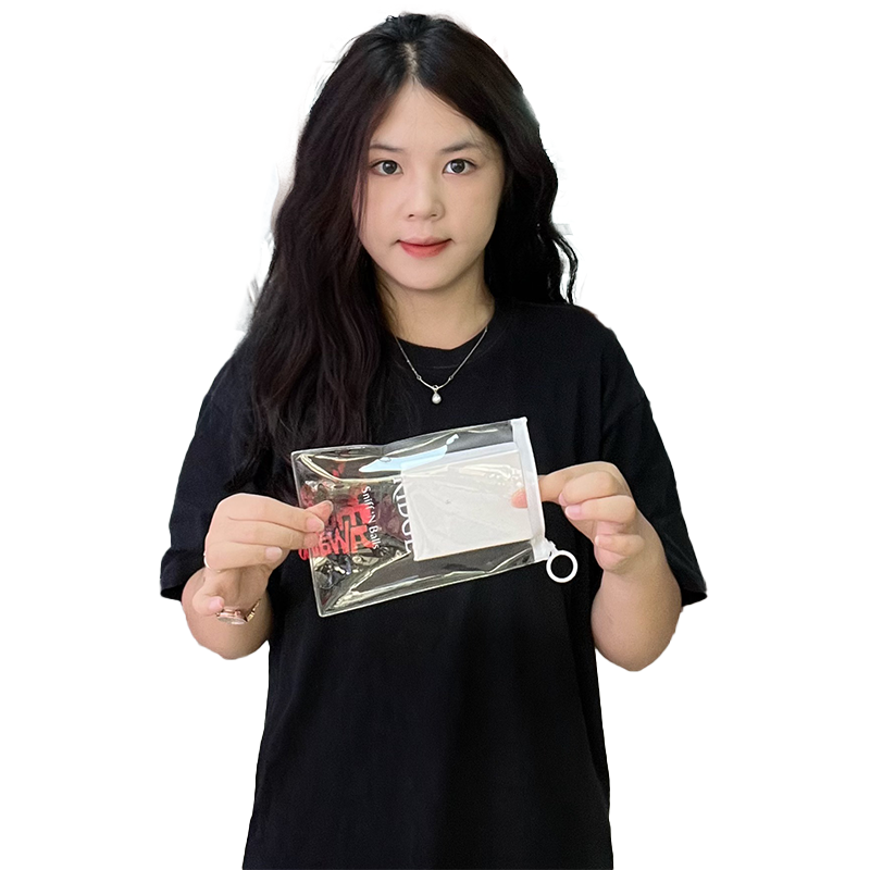 Long transparent PVC zipper bag with ring