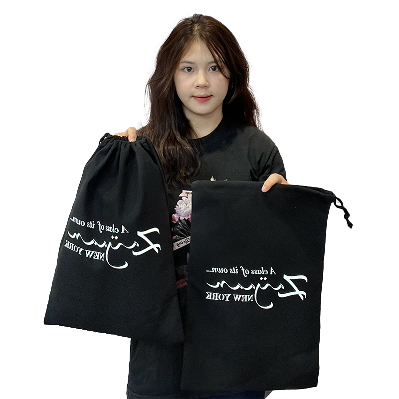 Black cotton drawstring bag 7.17