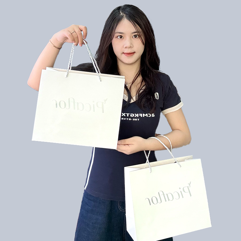 White pattern hot stamping silver card tote bag