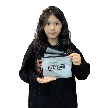 Black pull ring transparent frosted zipper bag