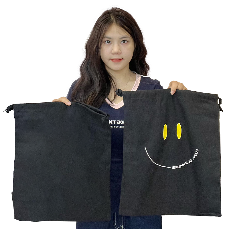 Black canvas drawstring bag 7.8