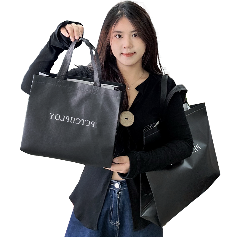 Black glossy multi-size non-woven tote bag 12.4