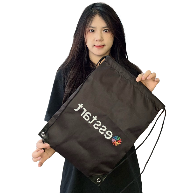 Black polyester drawstring backpack bag 1.13